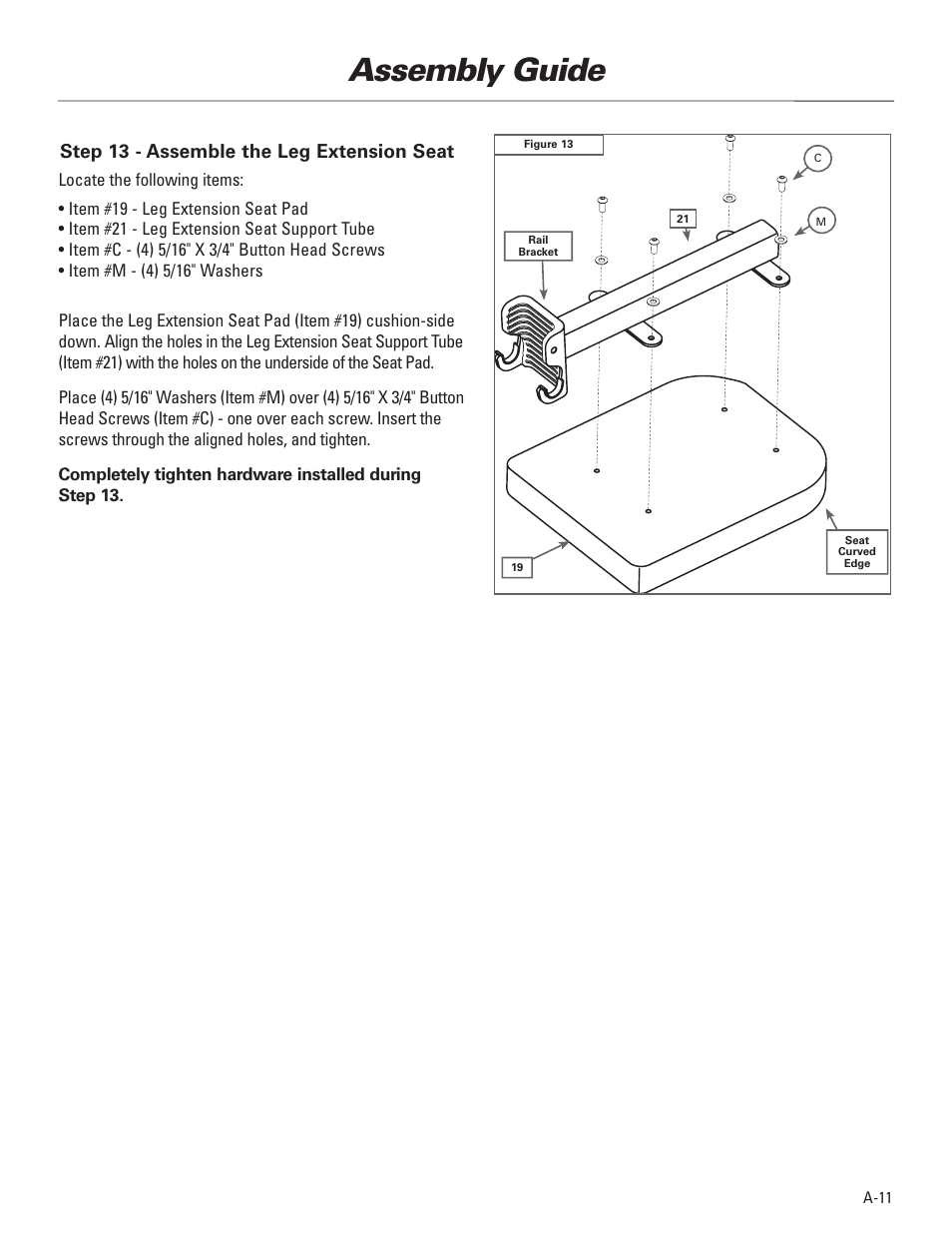 Assembly guide, Step 13 - assemble the leg extension seat | Bowflex Elite™ Plus home gym User Manual | Page 13 / 94