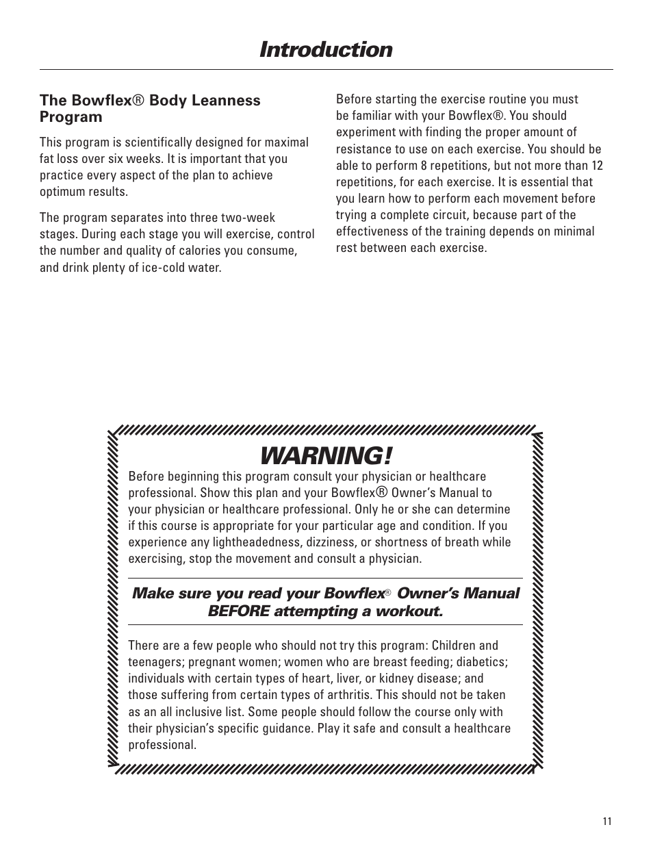 Warning, Introduction | Bowflex Elite™ Plus home gym User Manual | Page 35 / 94