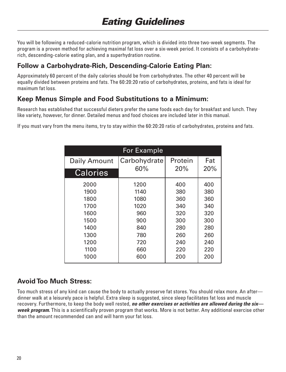 Eating guidelines, Calories | Bowflex Elite™ Plus home gym User Manual | Page 44 / 94