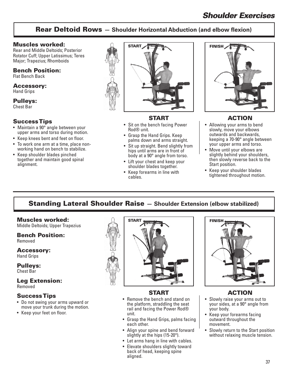Shoulder exercises, Rear deltoid rows, Standing lateral shoulder raise | Bowflex Elite™ Plus home gym User Manual | Page 61 / 94
