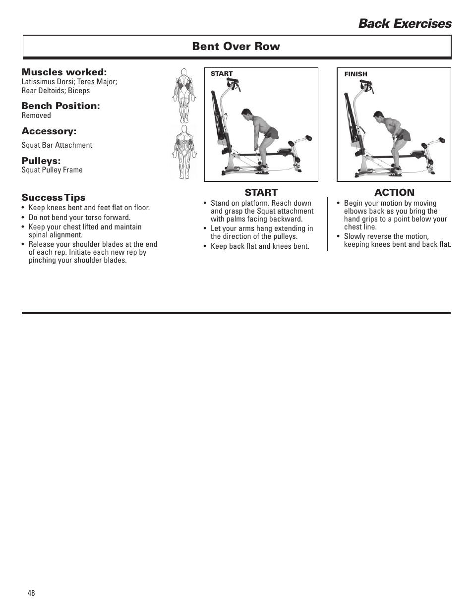 Back exercises, Bent over row | Bowflex Elite™ Plus home gym User Manual | Page 72 / 94