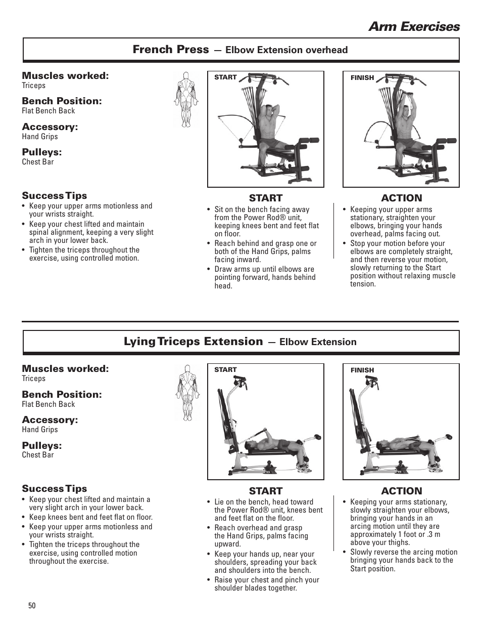 Arm exercises, French press, Lying triceps extension | Bowflex Elite™ Plus home gym User Manual | Page 74 / 94