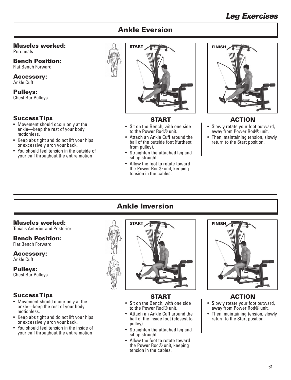 Leg exercises, Ankle eversion ankle inversion | Bowflex Elite™ Plus home gym User Manual | Page 85 / 94