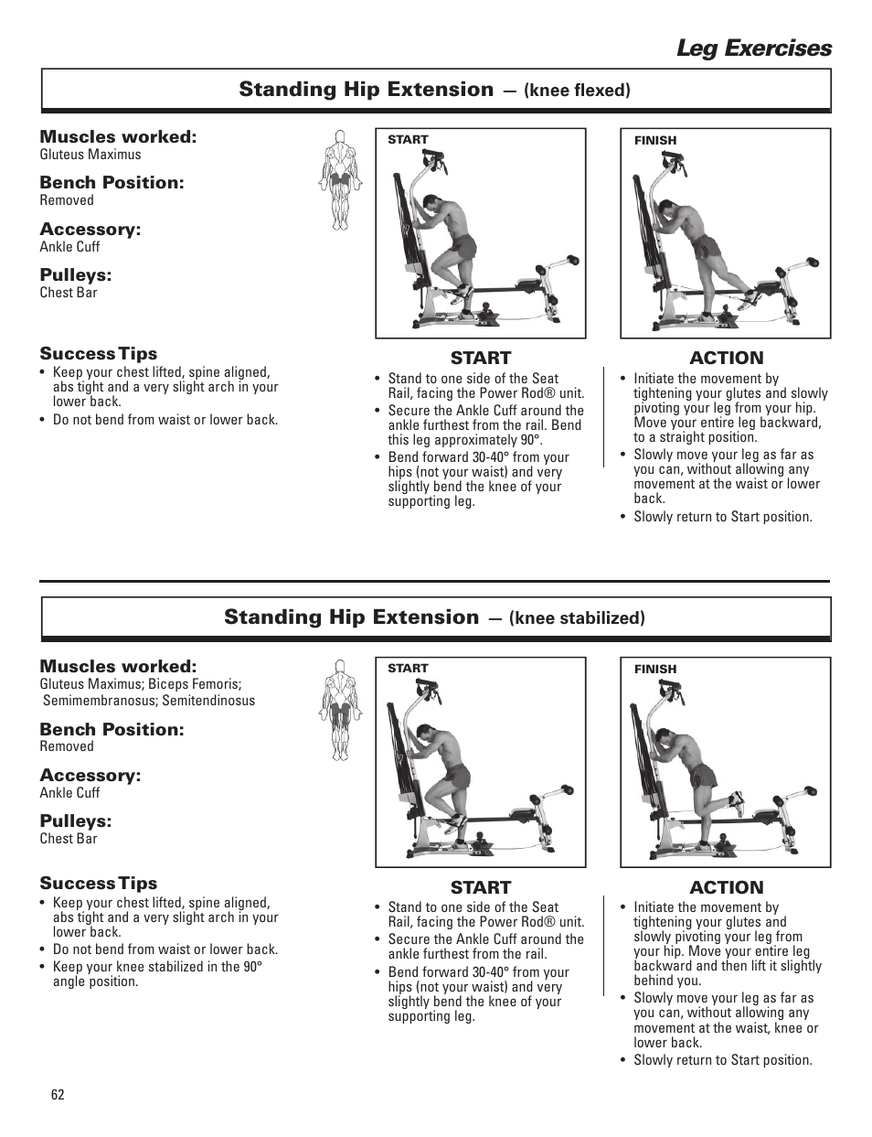 Leg exercises, Standing hip extension | Bowflex Elite™ Plus home gym User Manual | Page 86 / 94