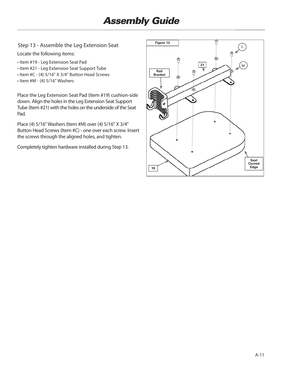 Assembly guide, Step 13 - assemble the leg extension seat | Bowflex Elite™ home gym User Manual | Page 13 / 92