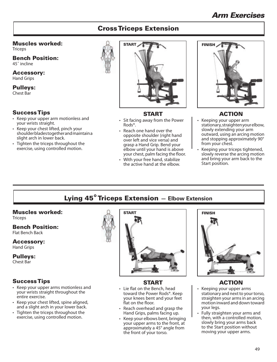 Arm exercises, Cross triceps extension lying 45, Triceps extension | Bowflex Elite™ home gym User Manual | Page 73 / 92