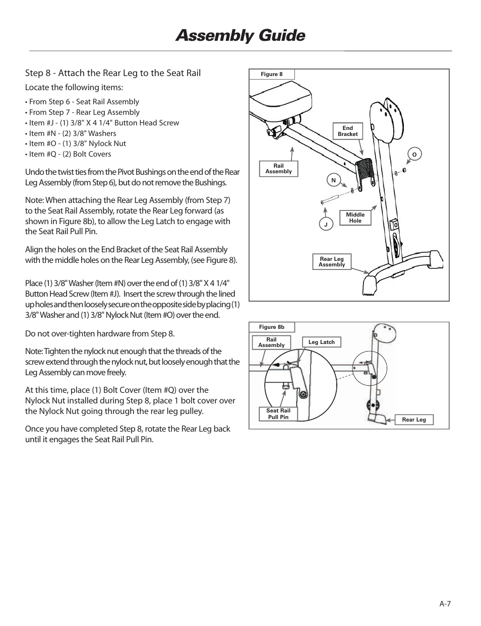 Assembly guide, Step 8 - attach the rear leg to the seat rail | Bowflex Elite™ home gym User Manual | Page 9 / 92