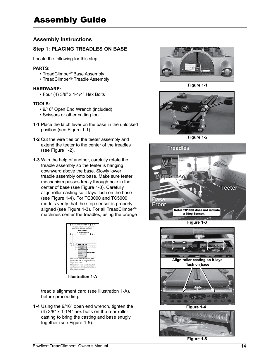 Assembly guide, Assembly instructions, Step 1: placing treadles on base | Bowflex TreadClimber TC5000 User Manual | Page 17 / 69