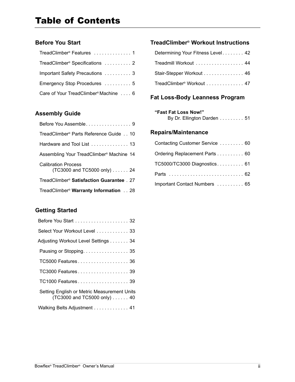 Bowflex TreadClimber TC5000 User Manual | Page 3 / 69