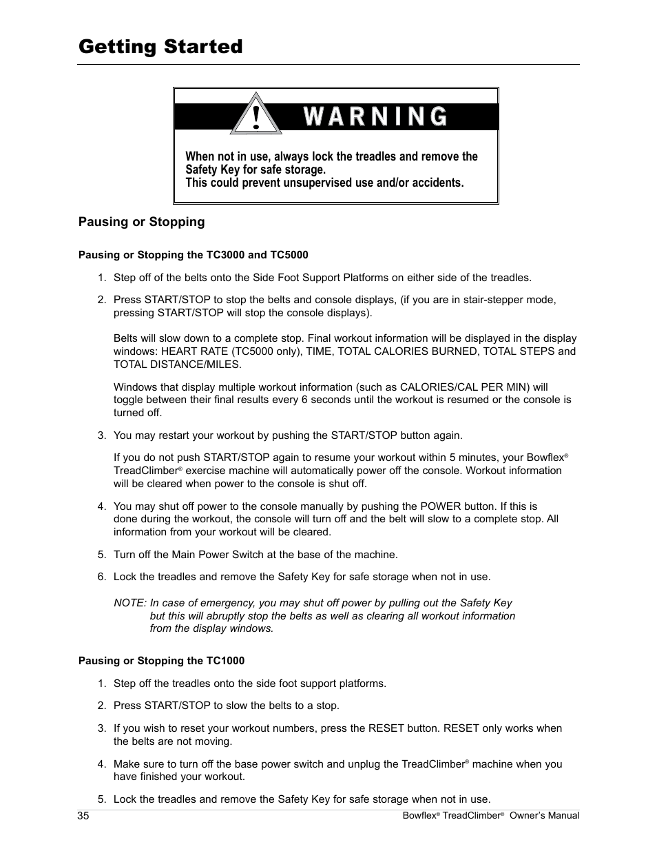 Getting started | Bowflex TreadClimber TC5000 User Manual | Page 38 / 69