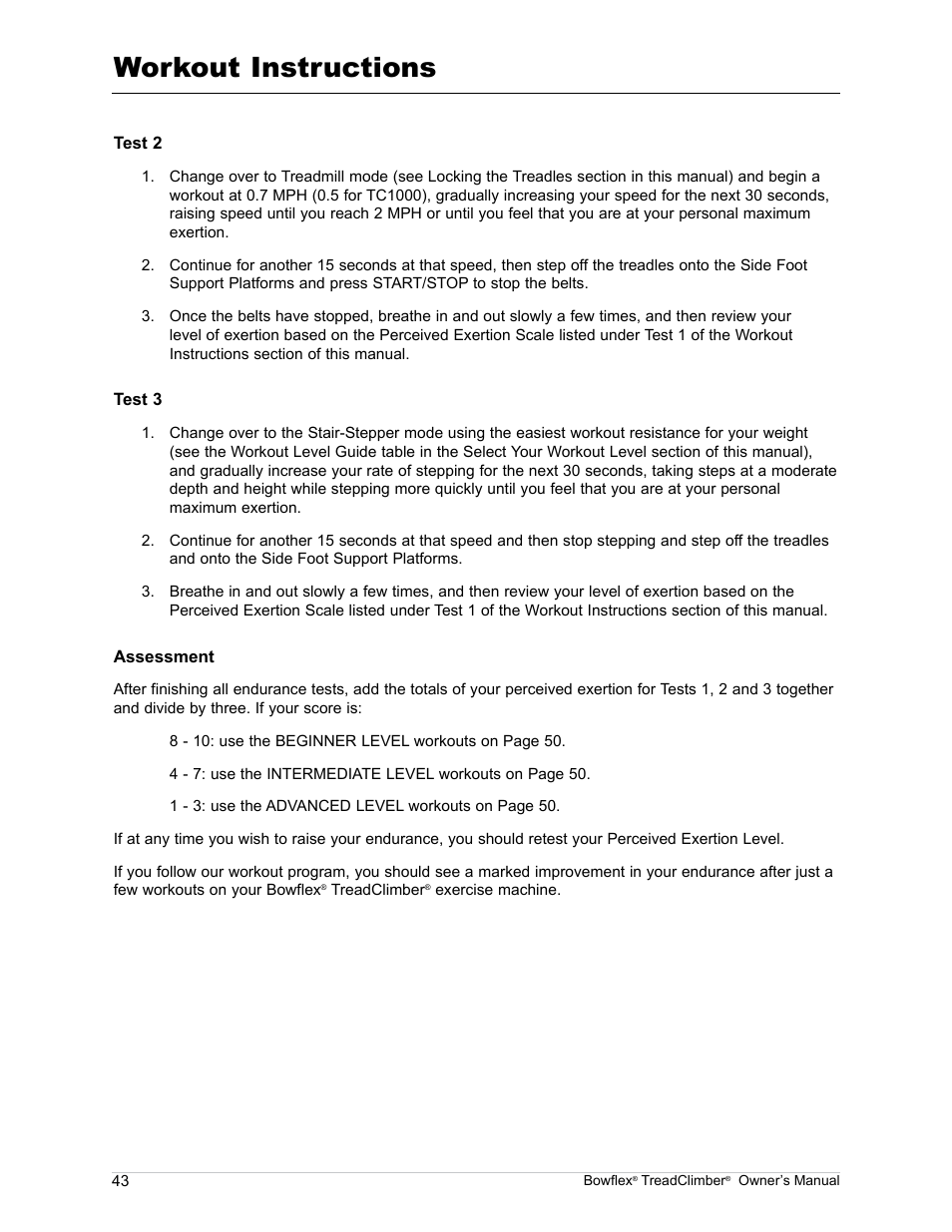 Workout instructions | Bowflex TreadClimber TC5000 User Manual | Page 46 / 69