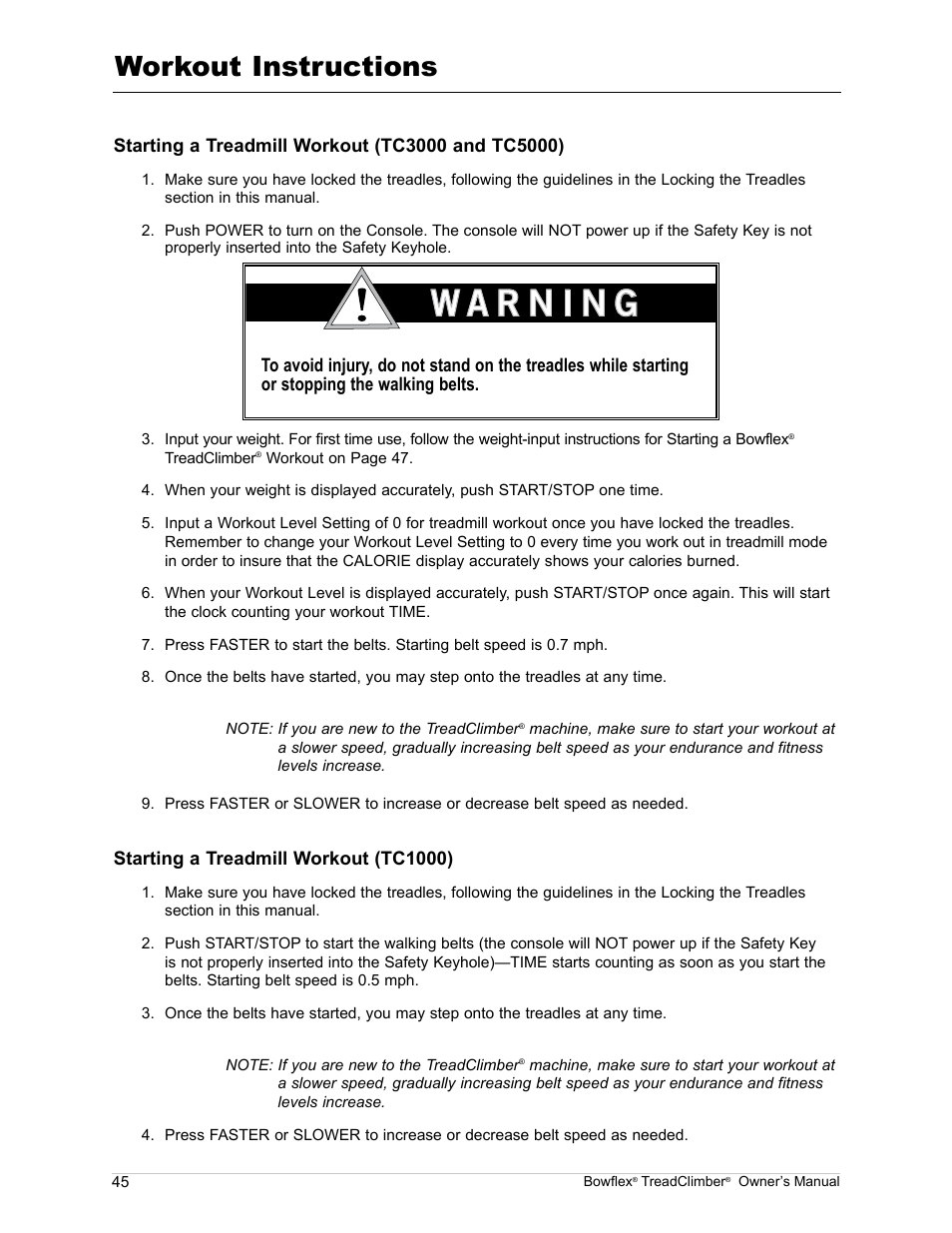 Workout instructions | Bowflex TreadClimber TC5000 User Manual | Page 48 / 69
