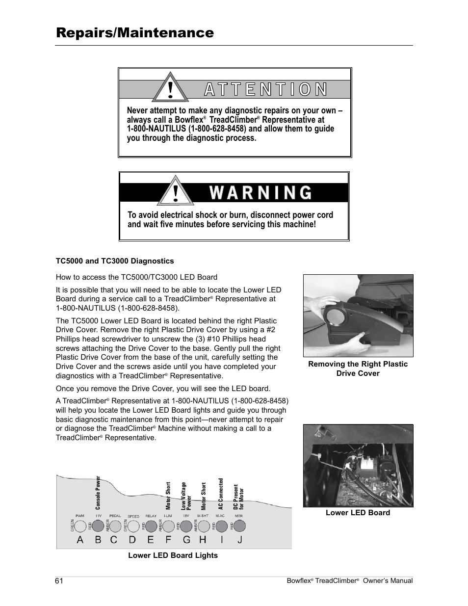 Repairs/maintenance | Bowflex TreadClimber TC5000 User Manual | Page 64 / 69