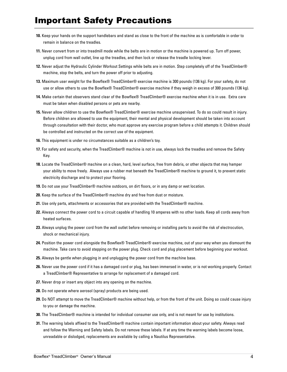 Important safety precautions | Bowflex TreadClimber TC5000 User Manual | Page 7 / 69