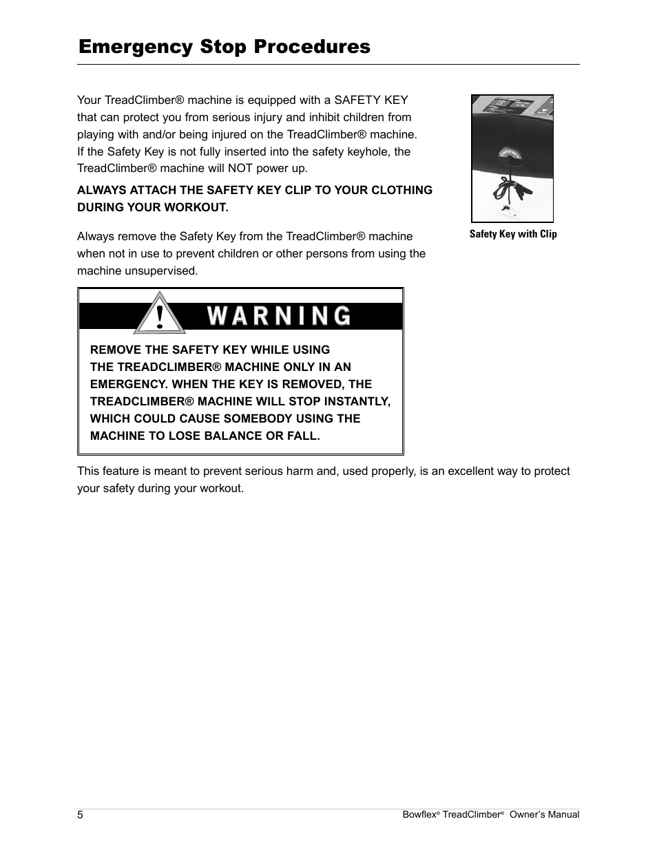 Emergency stop procedures | Bowflex TreadClimber TC5000 User Manual | Page 8 / 69