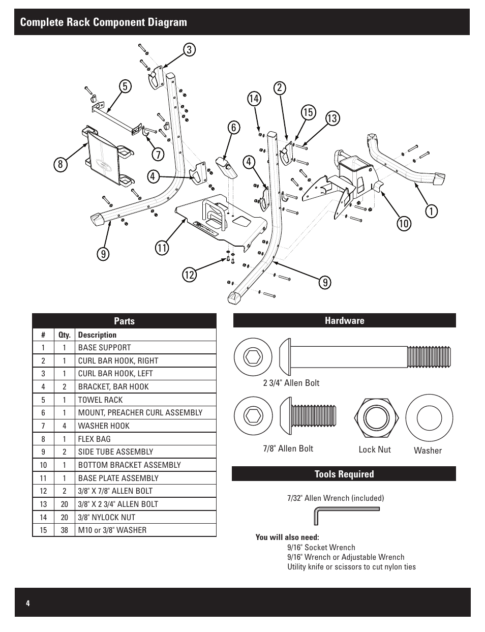 Complete rack component diagram | Bowflex Ultimate 2 User Manual | Page 4 / 12