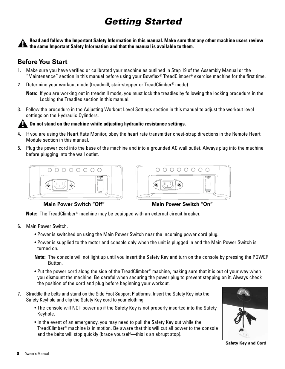 Getting started, Before you start | Bowflex TreadClimber 5000 User Manual | Page 12 / 44