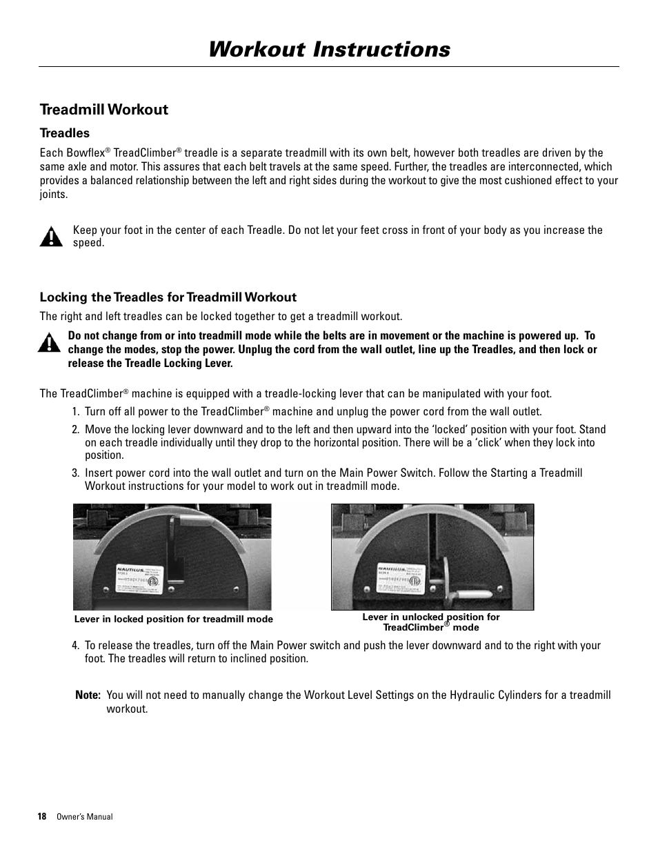 Workout instructions, Treadmill workout | Bowflex TreadClimber 5000 User Manual | Page 22 / 44