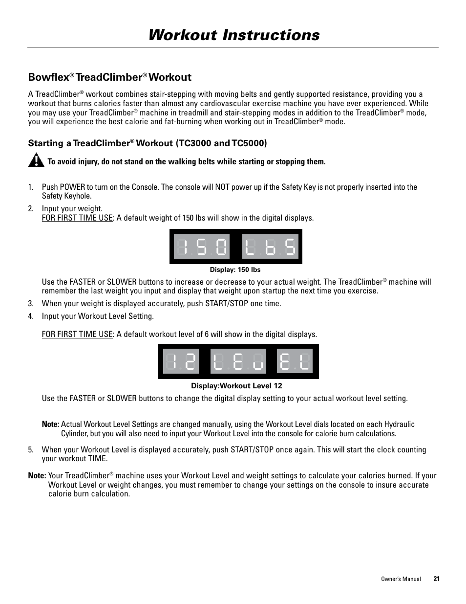 Workout instructions, Bowflex, Treadclimber | Workout | Bowflex TreadClimber 5000 User Manual | Page 25 / 44