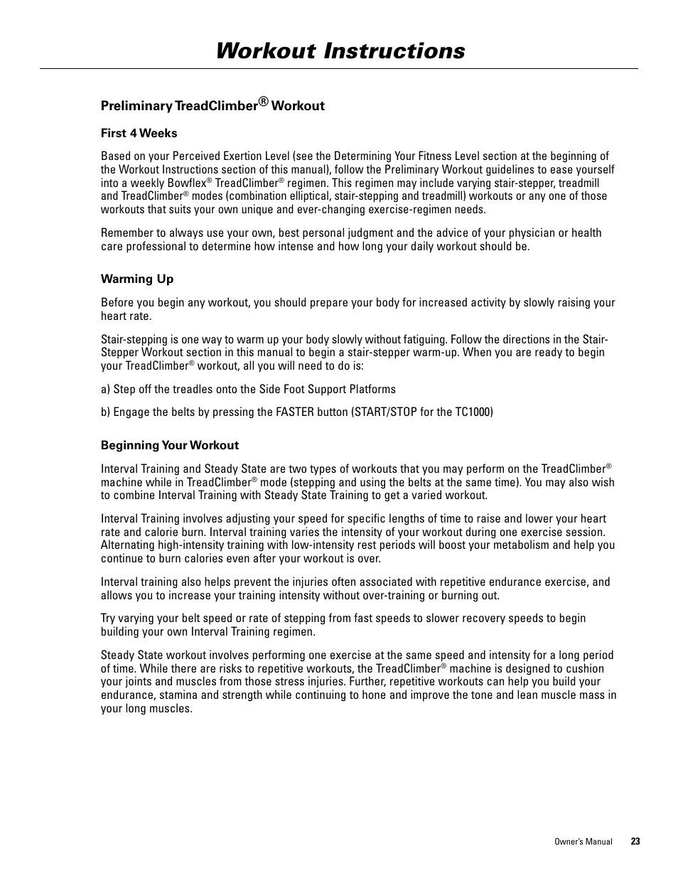 Workout instructions | Bowflex TreadClimber 5000 User Manual | Page 27 / 44