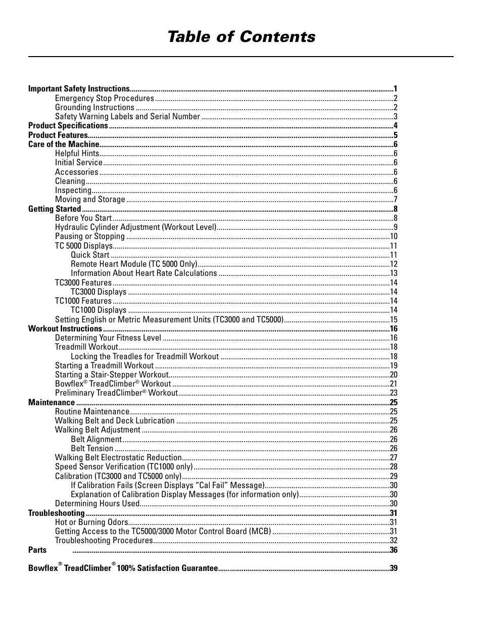 Bowflex TreadClimber 5000 User Manual | Page 3 / 44