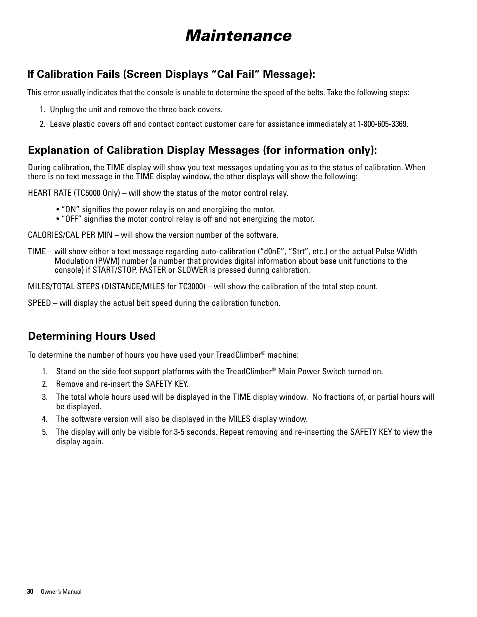 Maintenance, Determining hours used | Bowflex TreadClimber 5000 User Manual | Page 34 / 44