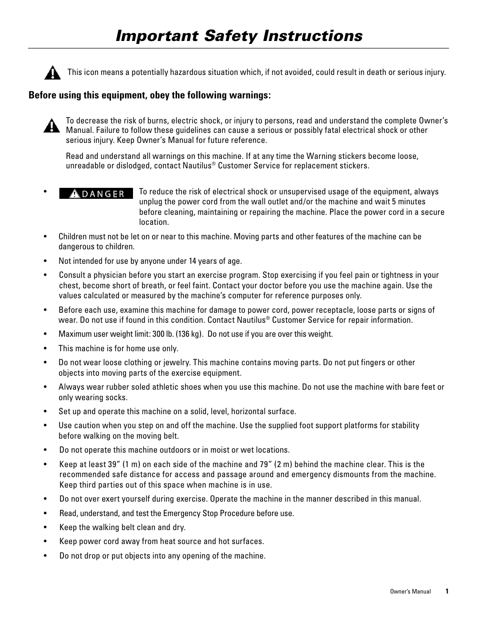 Important safety instructions | Bowflex TreadClimber 5000 User Manual | Page 5 / 44