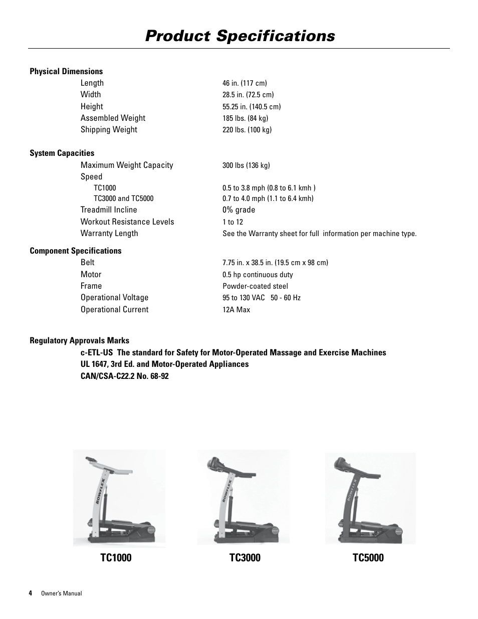 Product specifications | Bowflex TreadClimber 5000 User Manual | Page 8 / 44