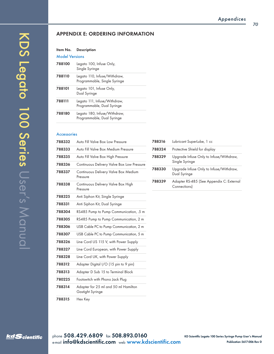 KD Scientific Legato 100 Series User Manual | Page 70 / 71