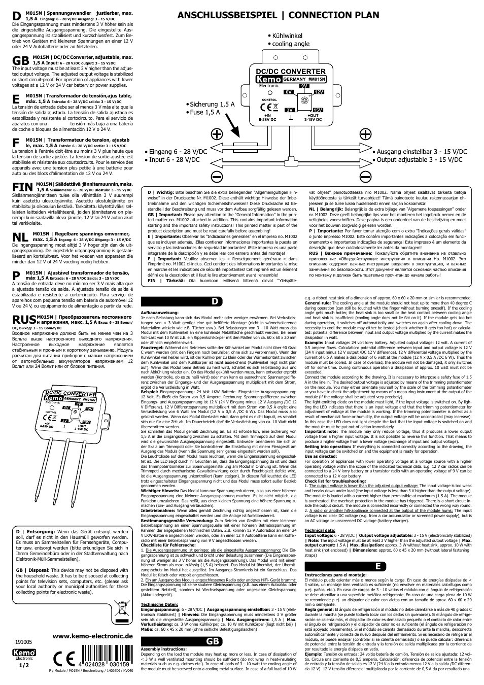 Kemo Electronic M015N User Manual | 2 pages