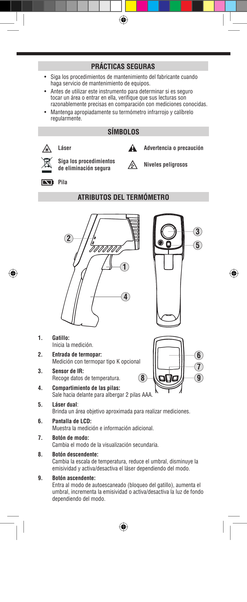 Atributos del termómetro símbolos, Prácticas seguras | Klein Tools IR2000 User Manual | Page 11 / 24