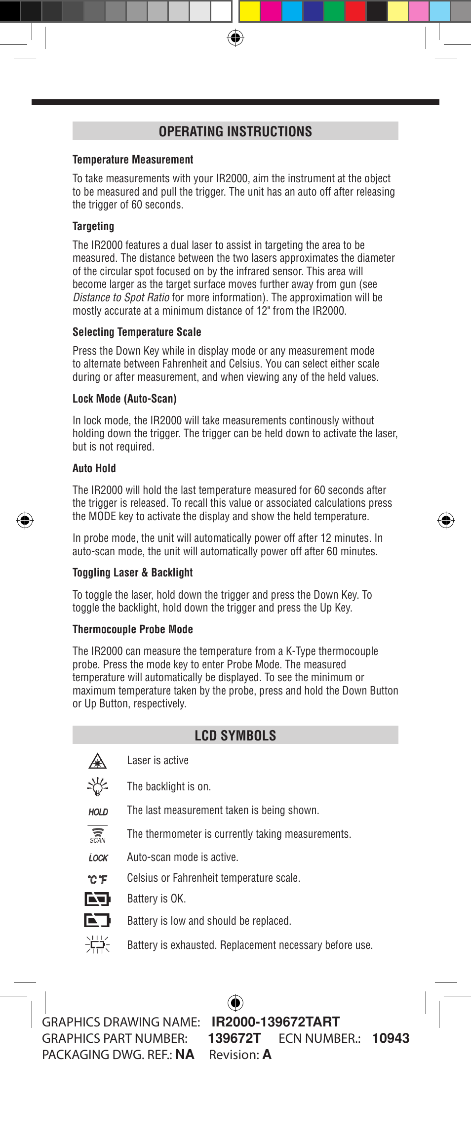 Operating instructions, Lcd symbols | Klein Tools IR2000 User Manual | Page 4 / 24
