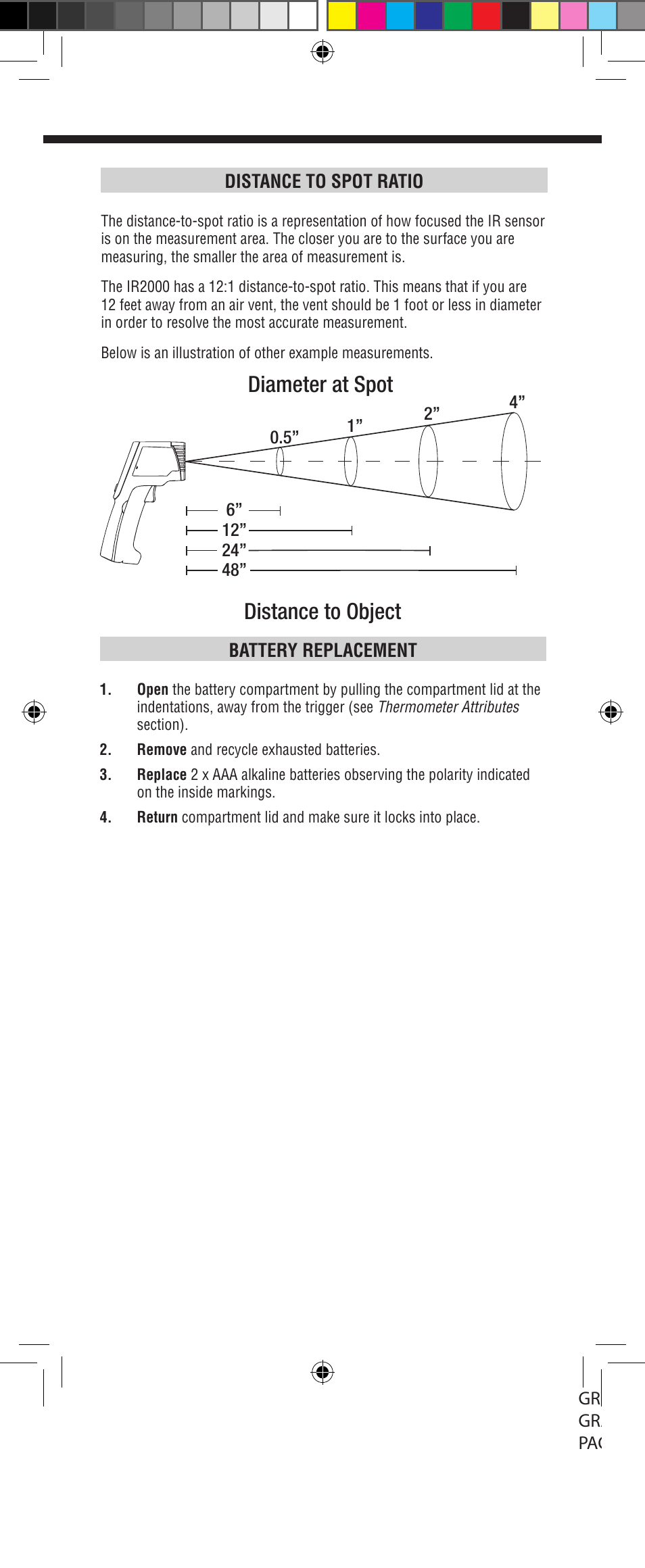 Diameter at spot distance to object | Klein Tools IR2000 User Manual | Page 7 / 24