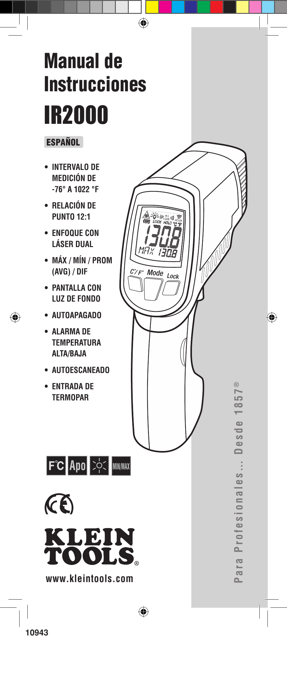 Ir2000, Manual de instrucciones, Para p rofesionales… desde 1857 | Klein Tools IR2000 User Manual | Page 9 / 24