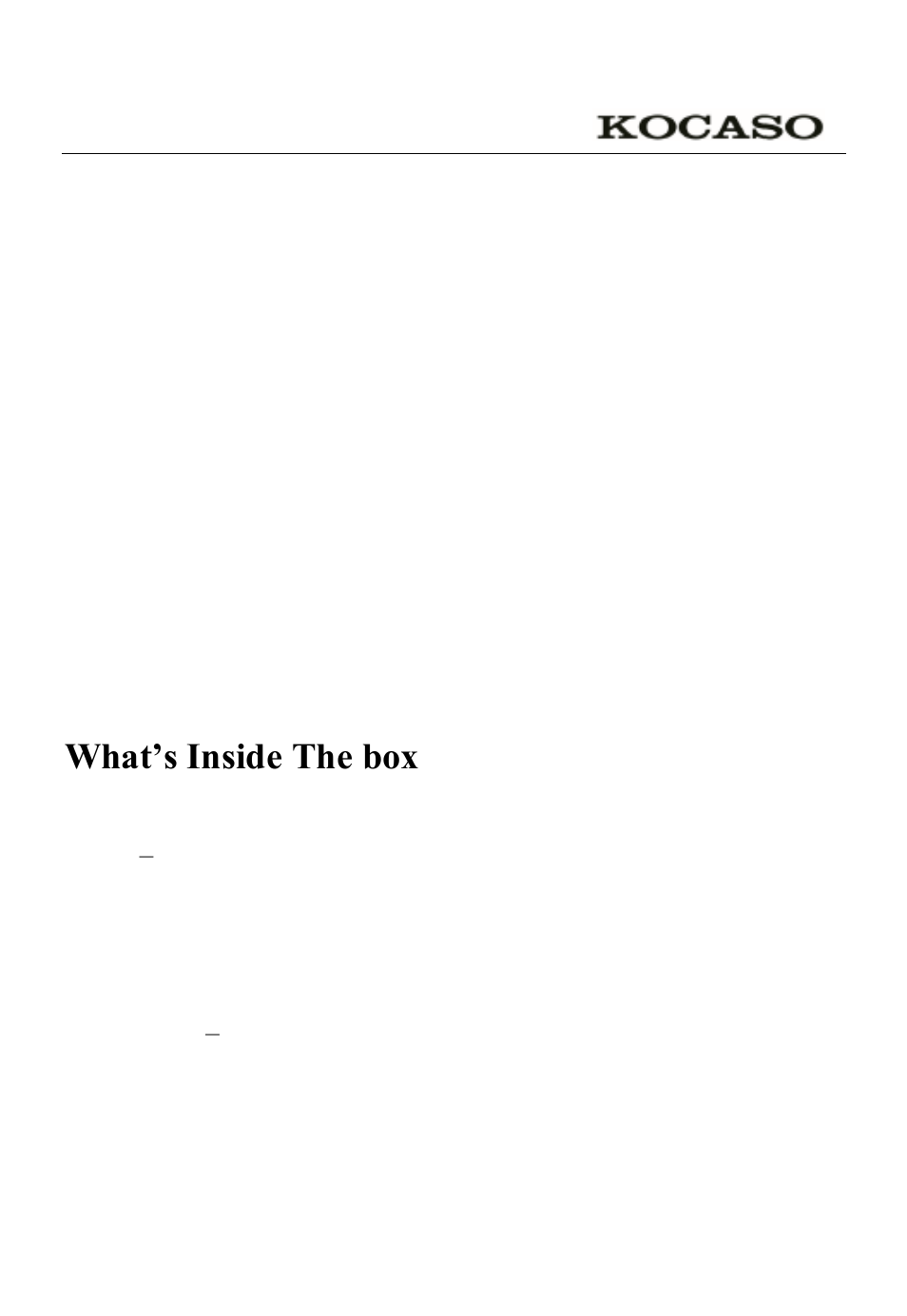 Specifications, What’s inside the box | KOCASO M1052 User Manual | Page 2 / 21