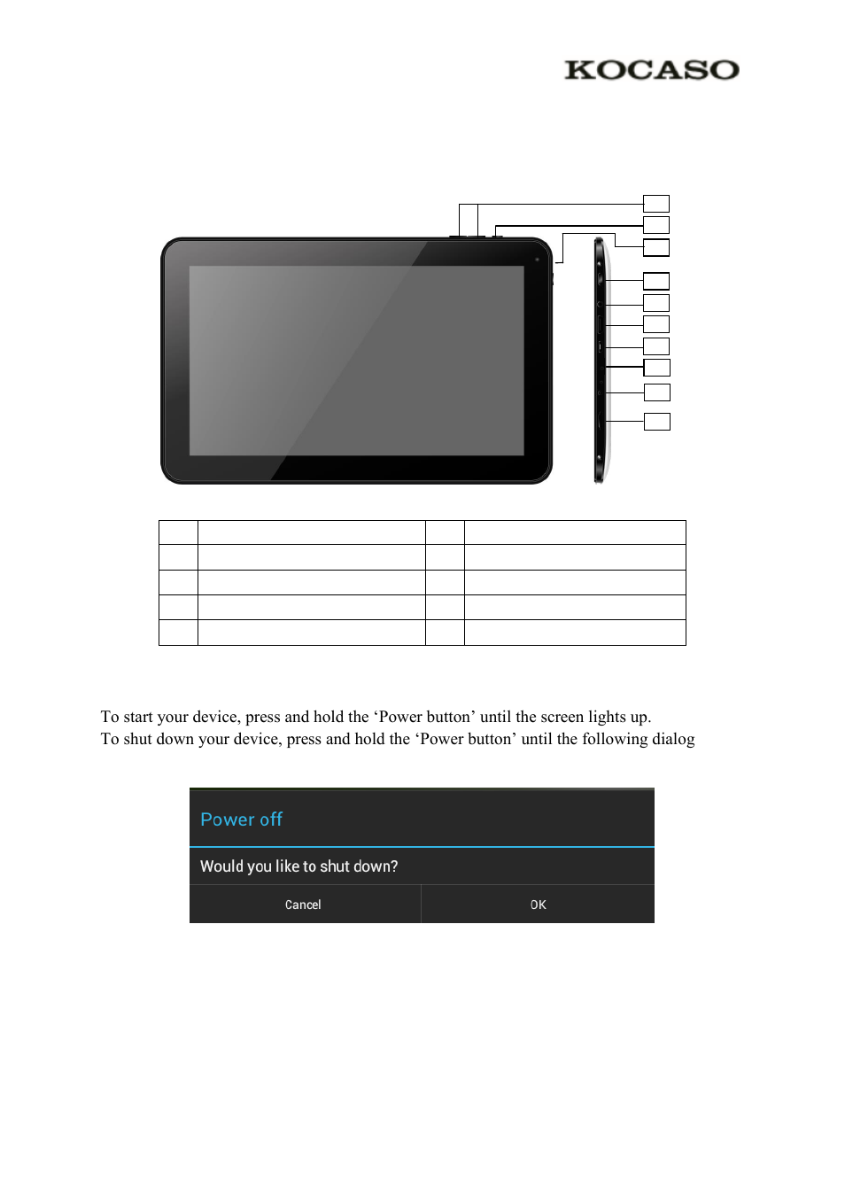 0 product basics, 1 buttons and connections, 2 start up and shut down | KOCASO M1063 User Manual | Page 3 / 13