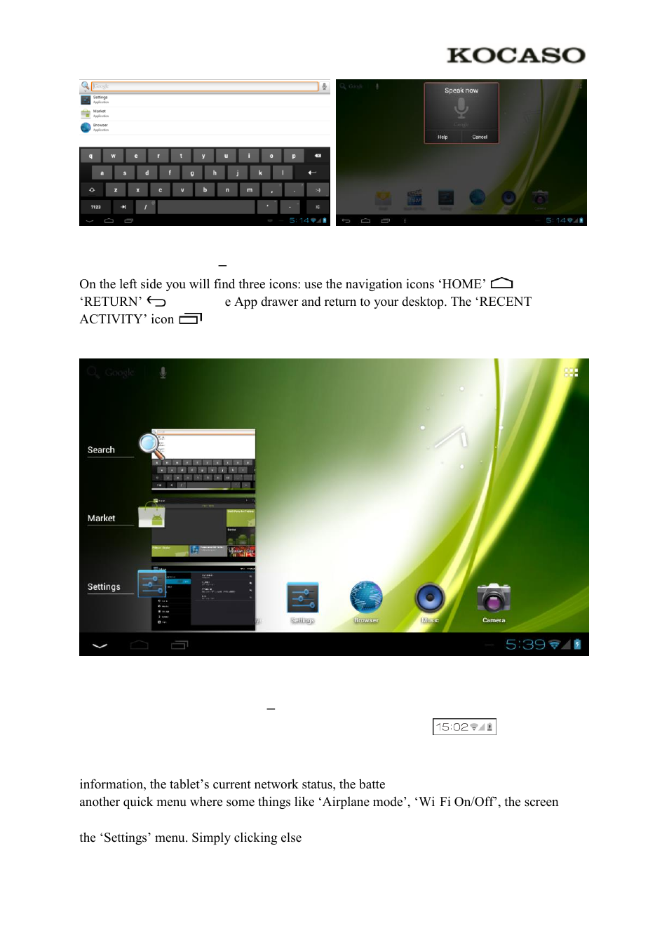 4 navigation icons – bottom left of the screen | KOCASO M1063 User Manual | Page 6 / 13