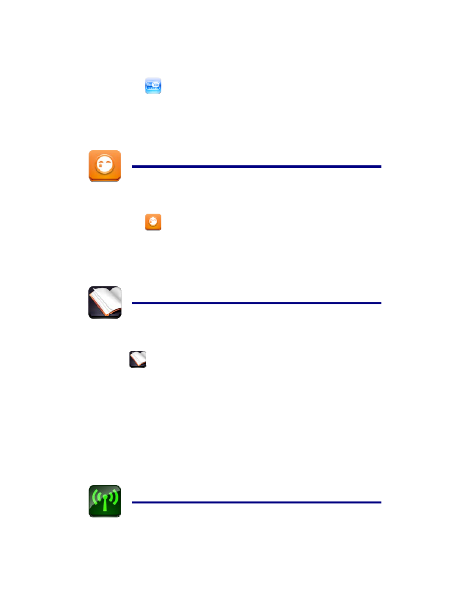 28 youtube, 29 tudou, 30 my book | 31 wi-fi settings | KOCASO M709 User Manual | Page 24 / 30