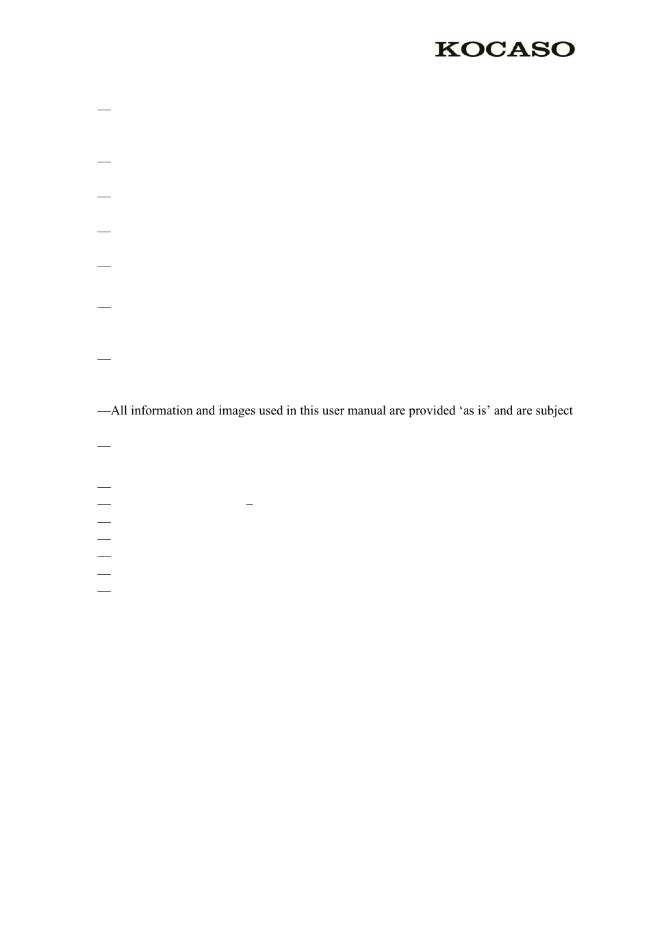 General notices for use, Disclaimer, Box contents | KOCASO M736 User Manual | Page 2 / 13