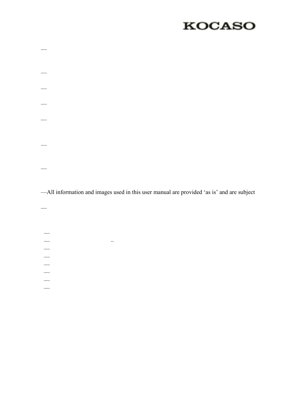 General notices for use, Disclaimer, Box contents | KOCASO M770 User Manual | Page 2 / 14