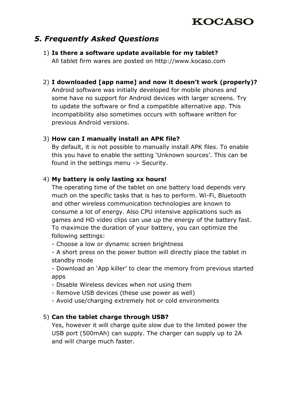 Frequently asked questions | KOCASO M836 User Manual | Page 12 / 12