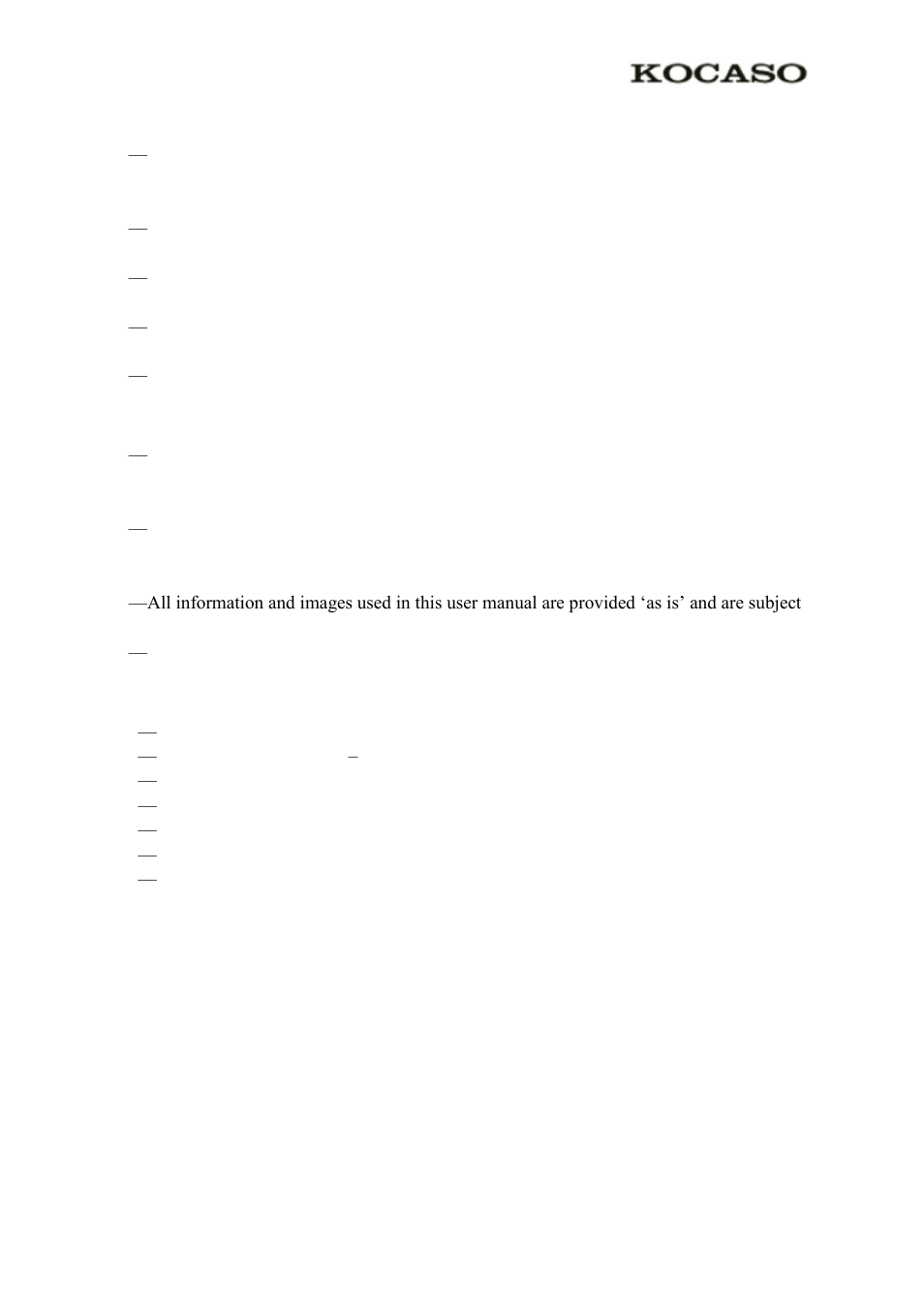 General notices for use, Disclaimer, Box contents | KOCASO M870 User Manual | Page 2 / 14