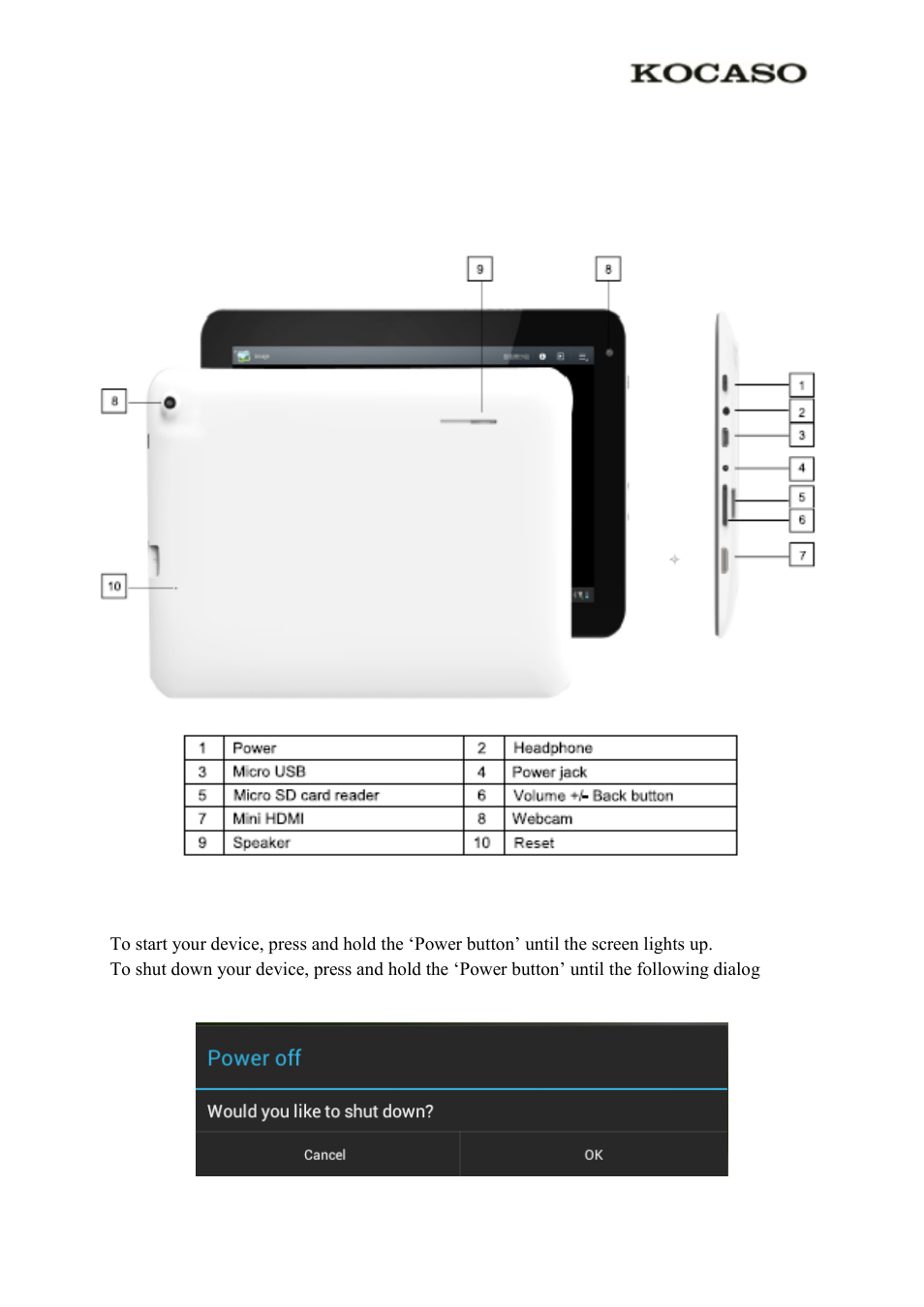 0 product basics, 1 buttons and connections, 2 start up and shut down | KOCASO M870 User Manual | Page 3 / 14