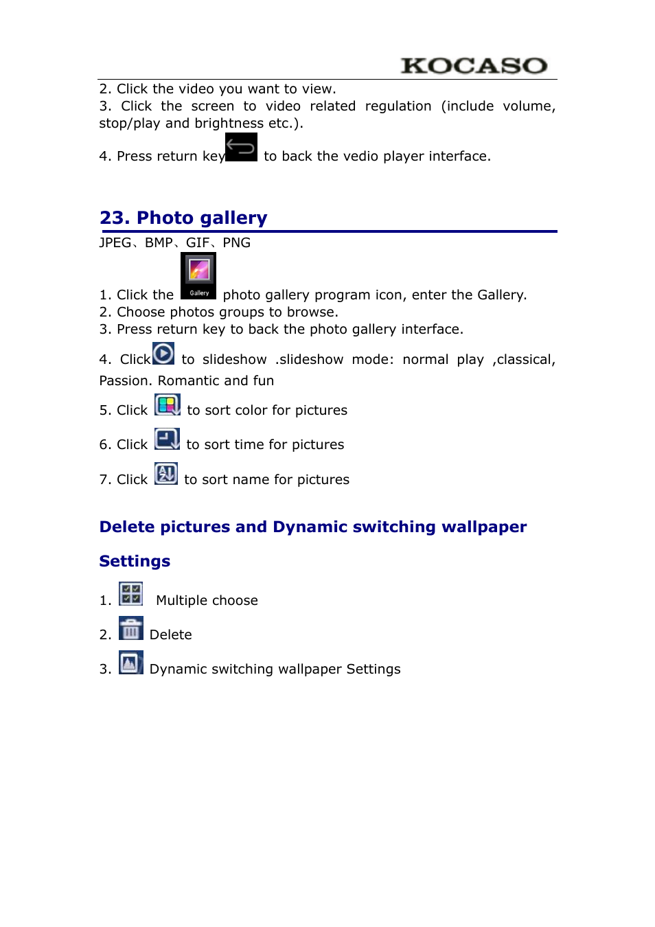 Photo gallery | KOCASO M9100 User Manual | Page 24 / 30