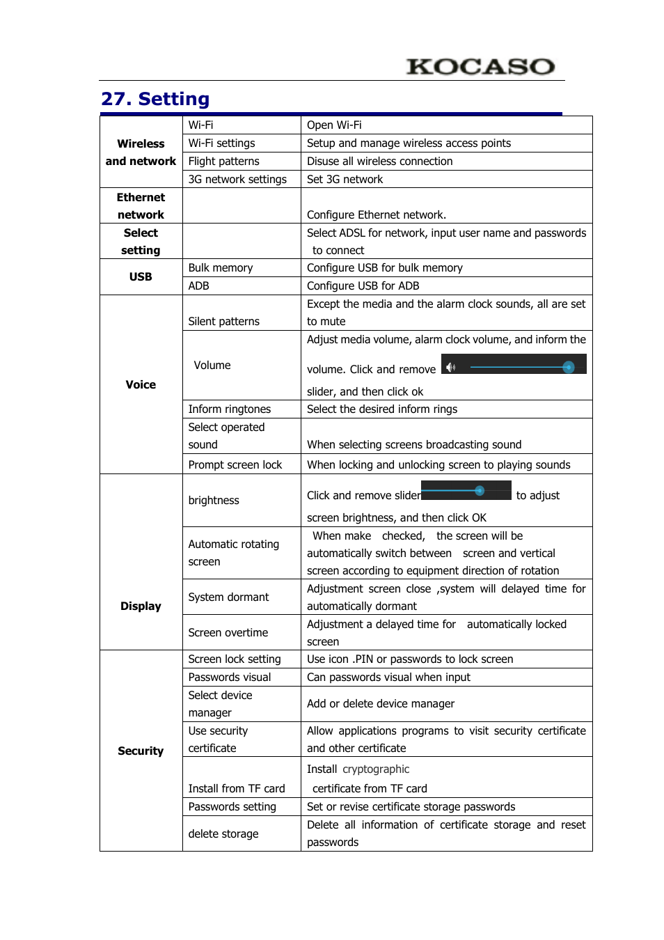 Setting | KOCASO M9100 User Manual | Page 26 / 30