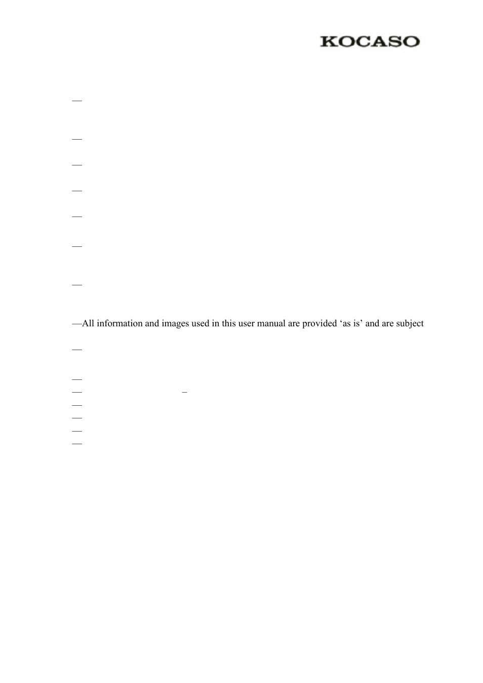General notices for use, Disclaimer, Box contents | KOCASO M9200 User Manual | Page 2 / 13