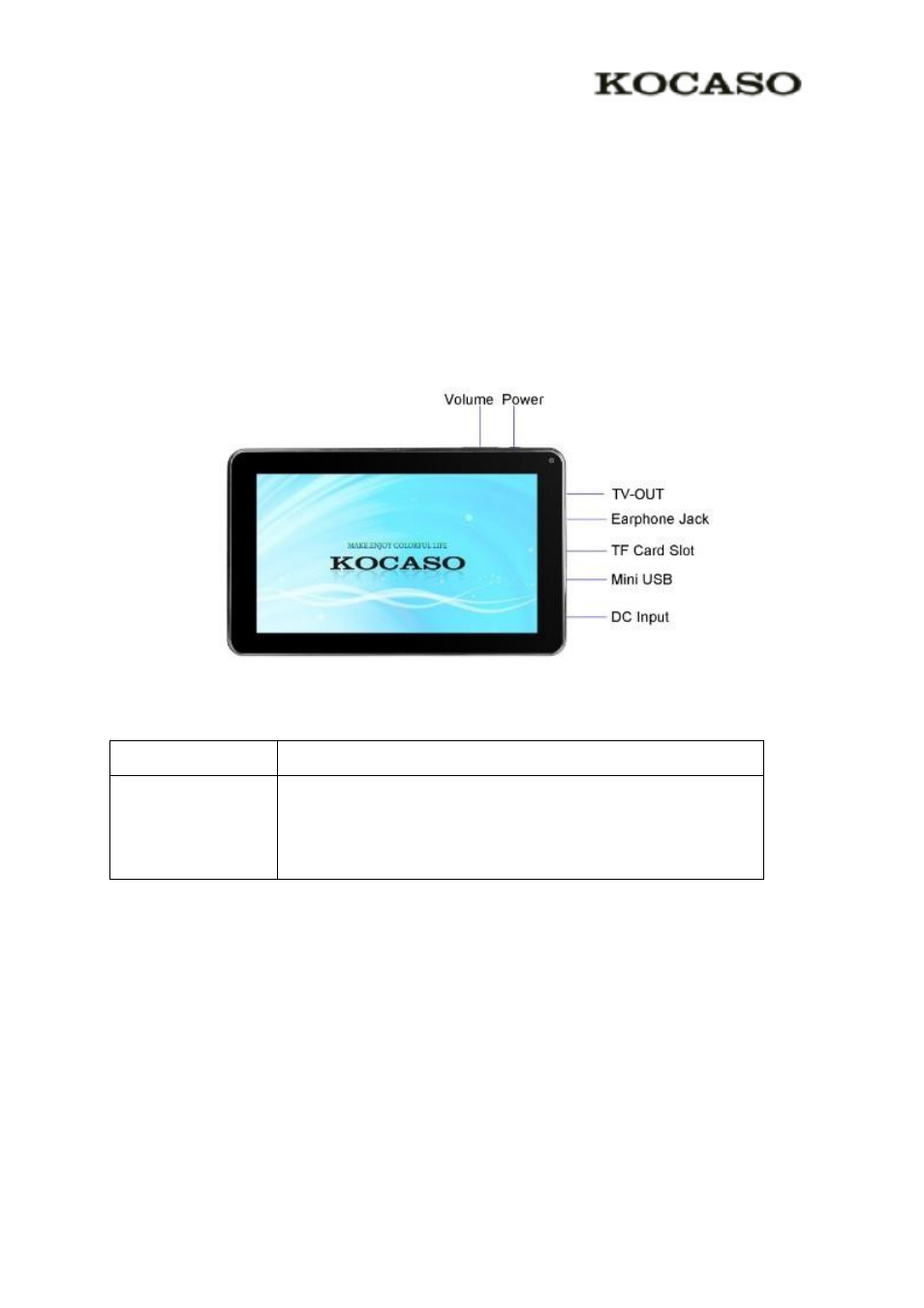 1 m9300 introduction, Turn your device on and off, Device layout | KOCASO M9300 User Manual | Page 3 / 20