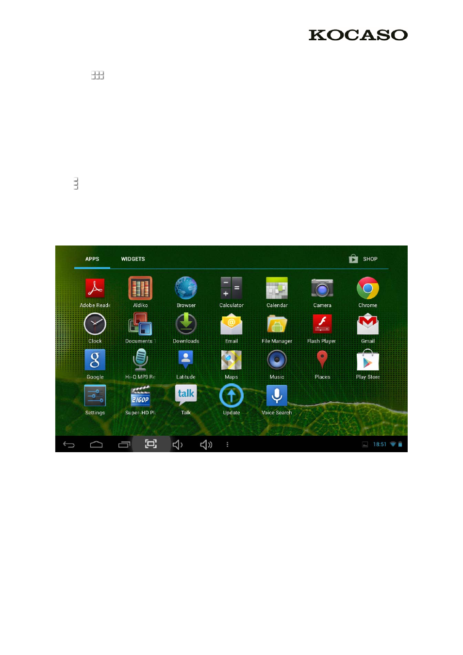 2 the app drawer – right top corner, 3 google search / voice search – left top corner | KOCASO MX736 User Manual | Page 5 / 13