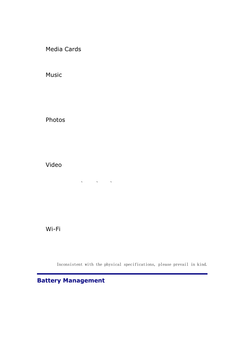Battery management, Media cards, Music | Photos, Video, Wi-fi | KOCASO NB716 User Manual | Page 29 / 31
