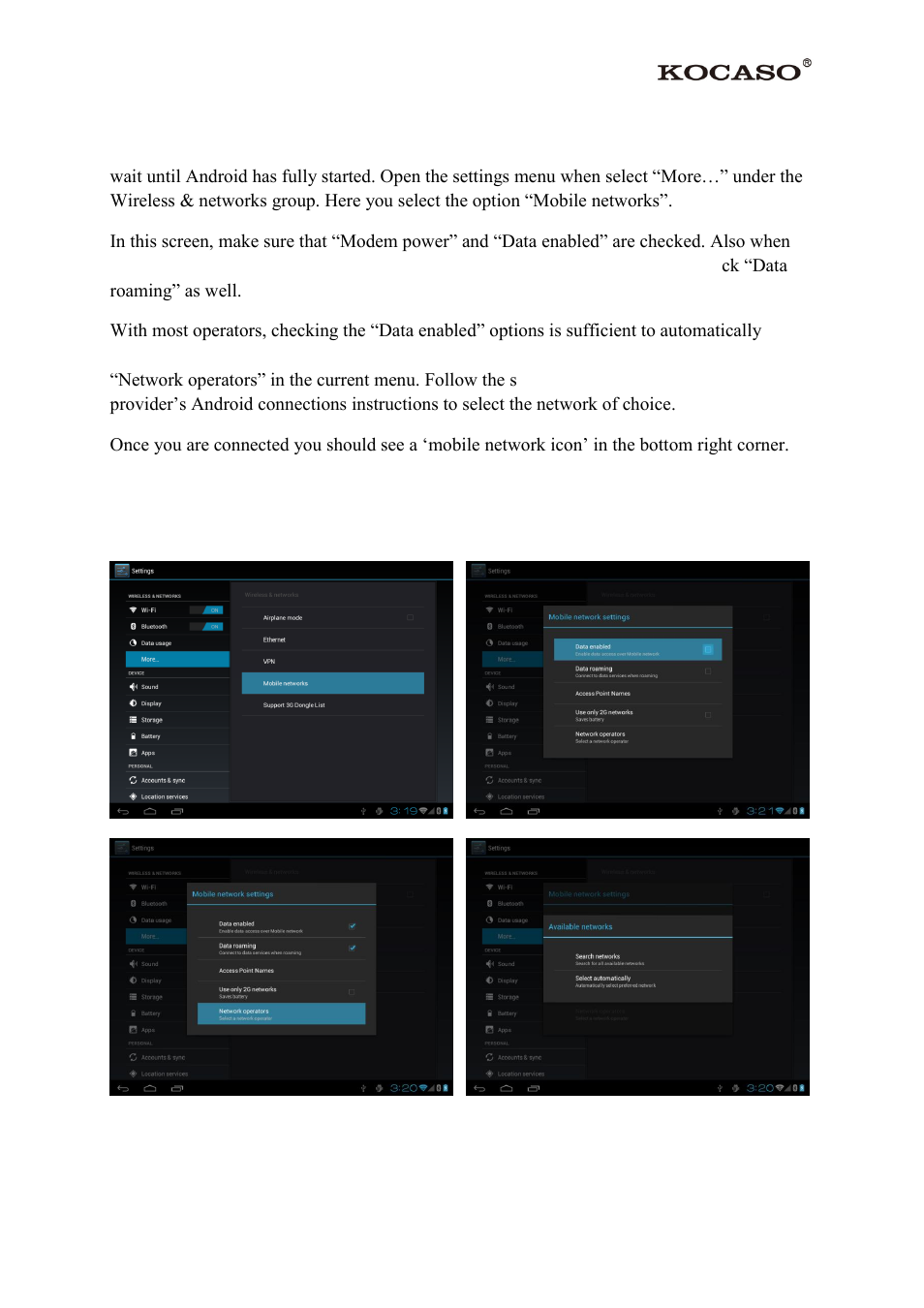 5 enabling 3g on your tablet (optional) | KOCASO SX9720 User Manual | Page 20 / 23
